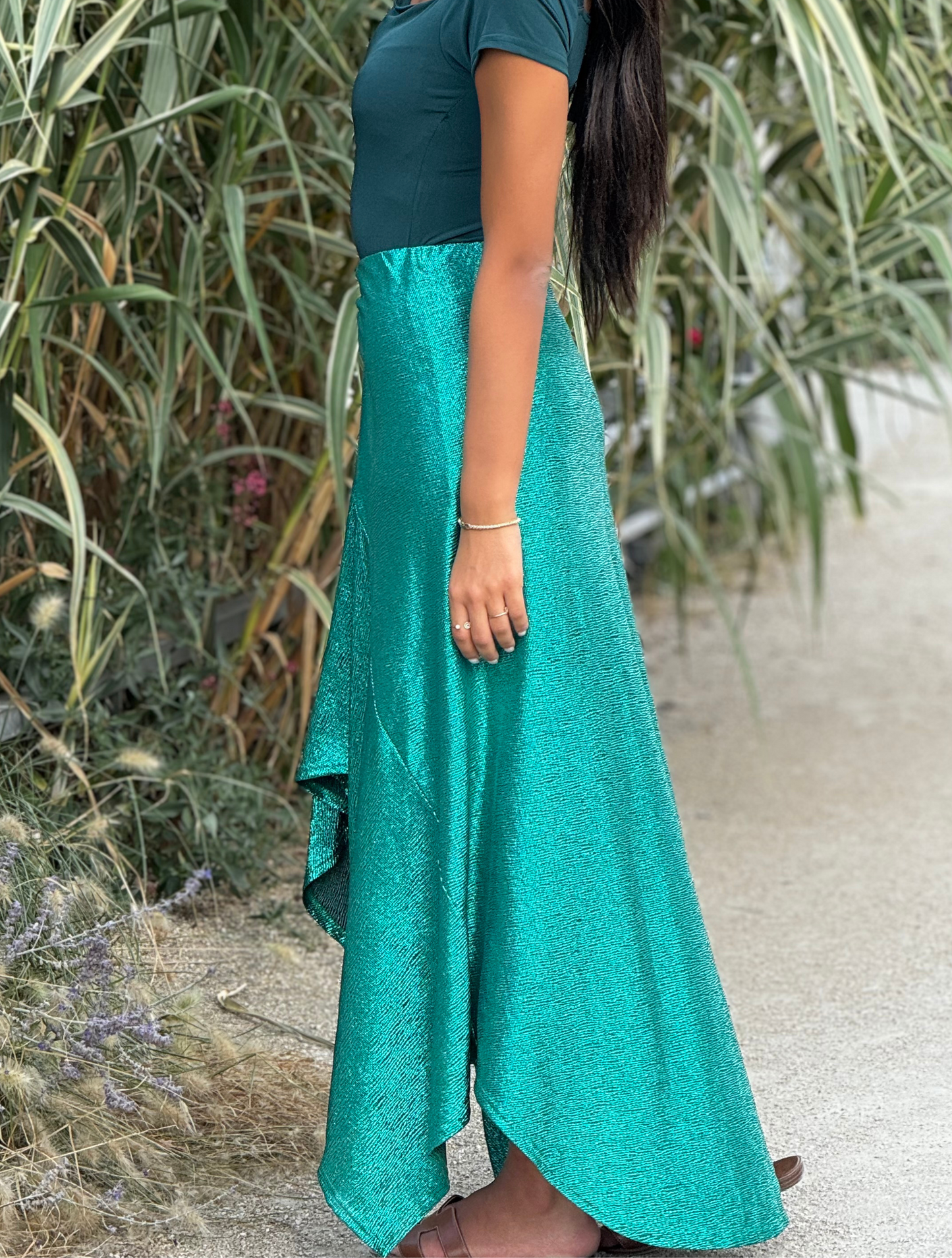 Jupe longue vert scintillant