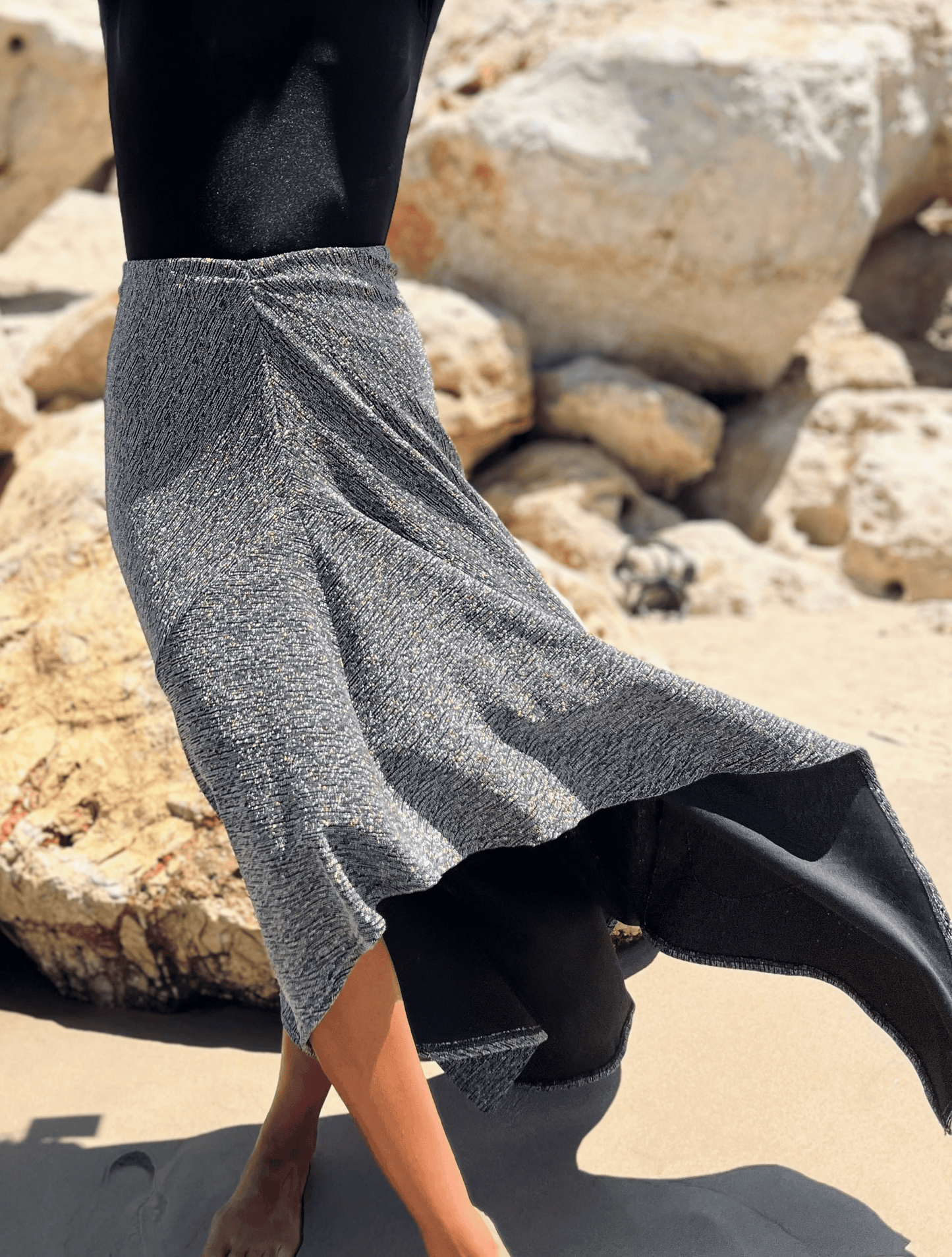 Jupe longue pailleté argenté