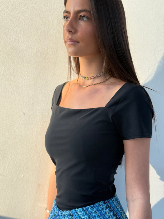 Body manche courte bleu texturé